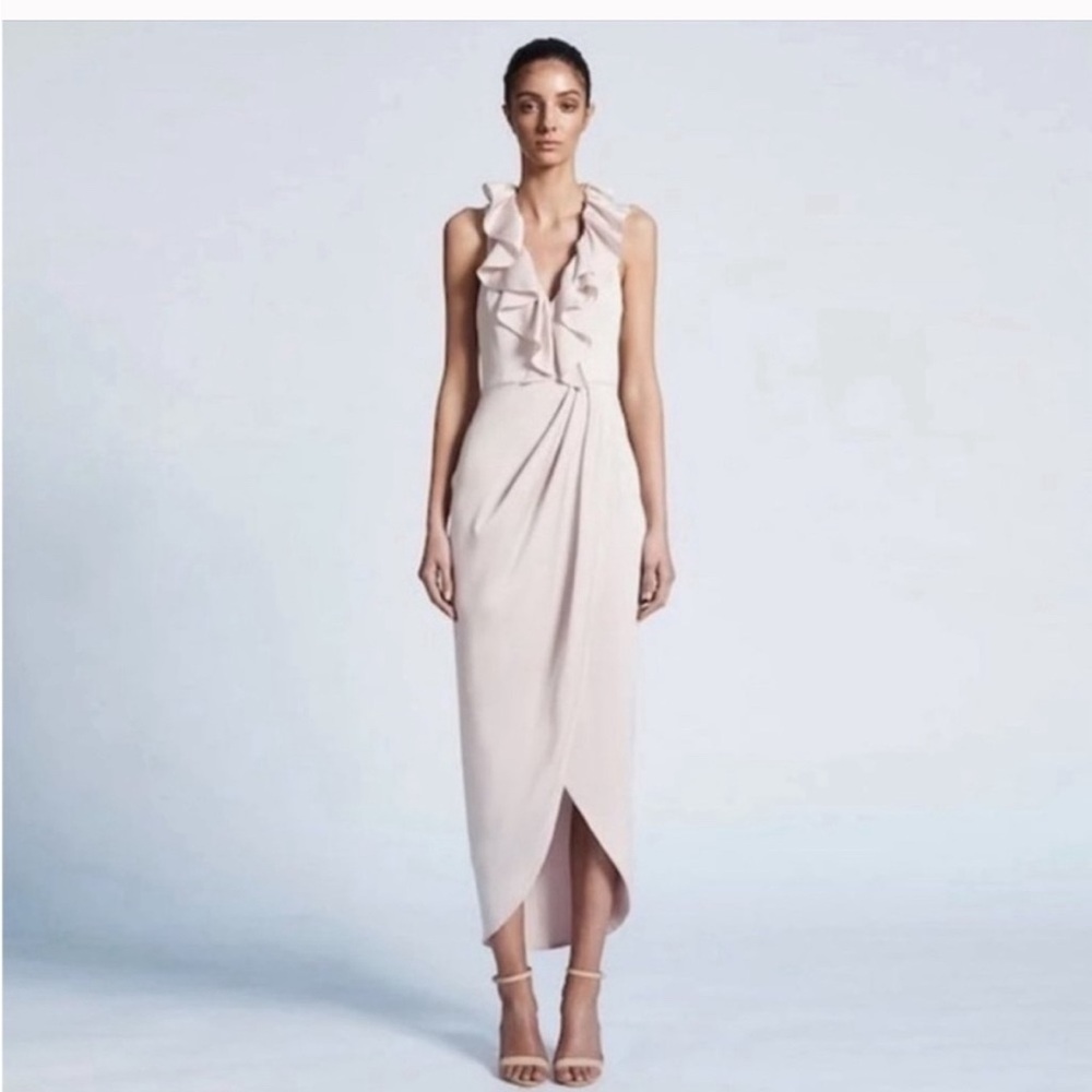 Shona Joy Plunge Frill Draped Dress. Beautiful pale pink.